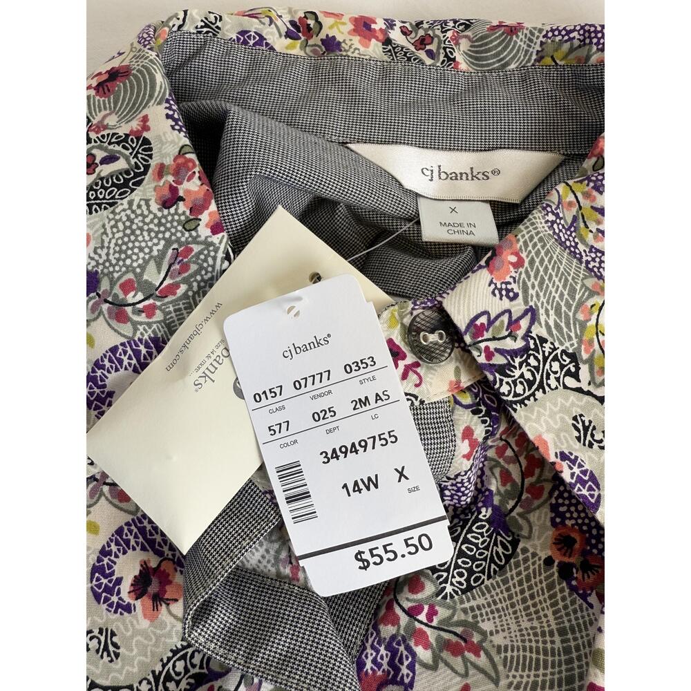 NWT Cj Banks Womens Purple Paisley Floral Long Sleeve ButtonUp Shirt 14W X - Picture 5 of 11